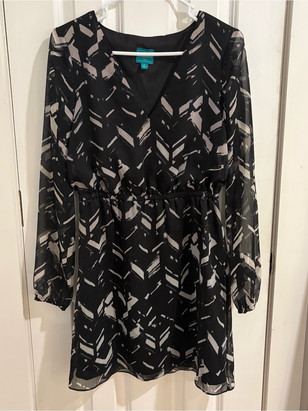 Mattox Black Dress with Ivory Abstract Pattern